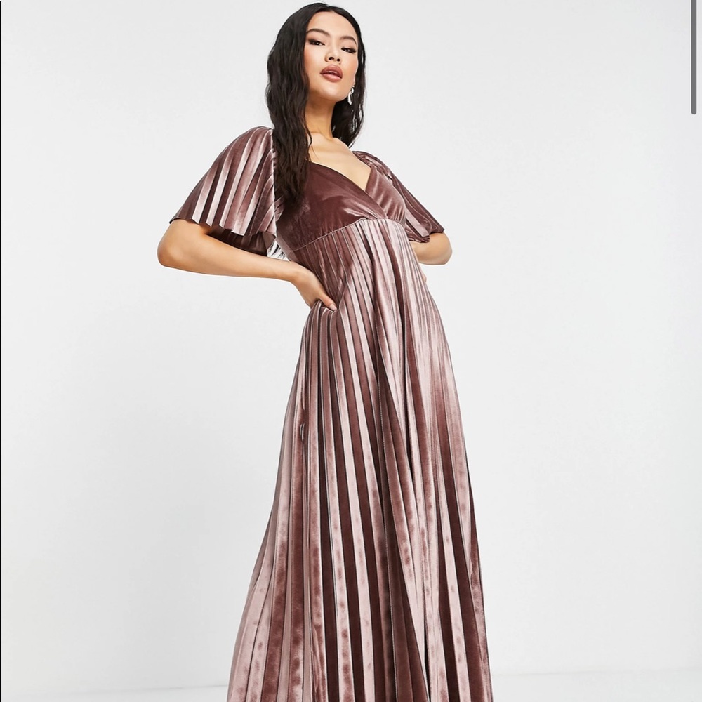ASOS Pleated Velvet Maxi Dress in Dusty Rose